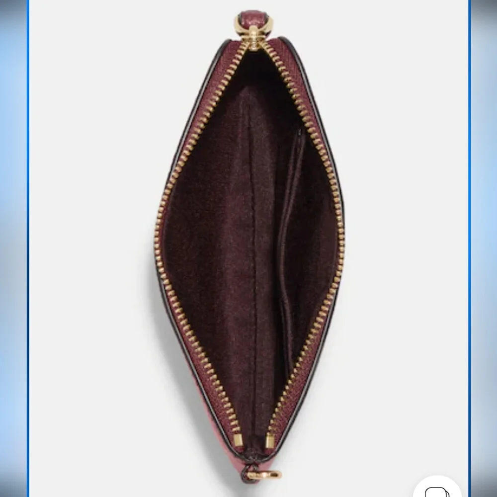 Coach Boxed Leather Corner Zip Wistlet in Gold/ Black Cherry - Picture 5 of 10